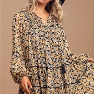 Free People Floral Print Ruffled Mini Dress